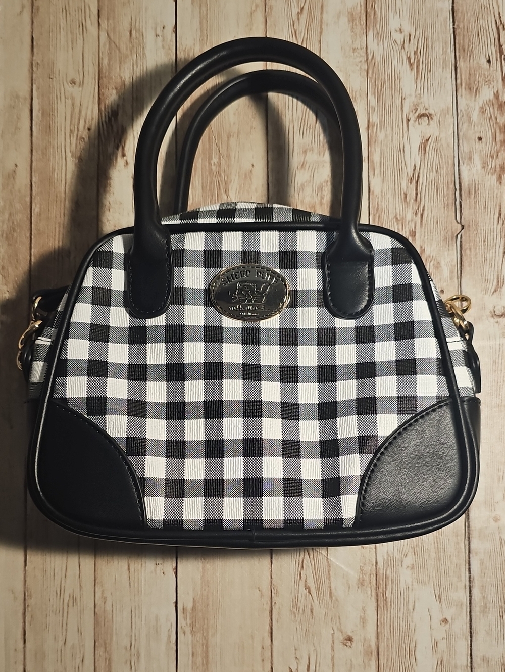 Mikko Black and White Gingham Satchel
